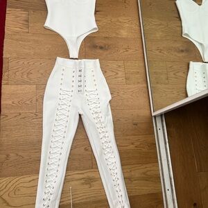 White Lace-Up High-Waisted Pants